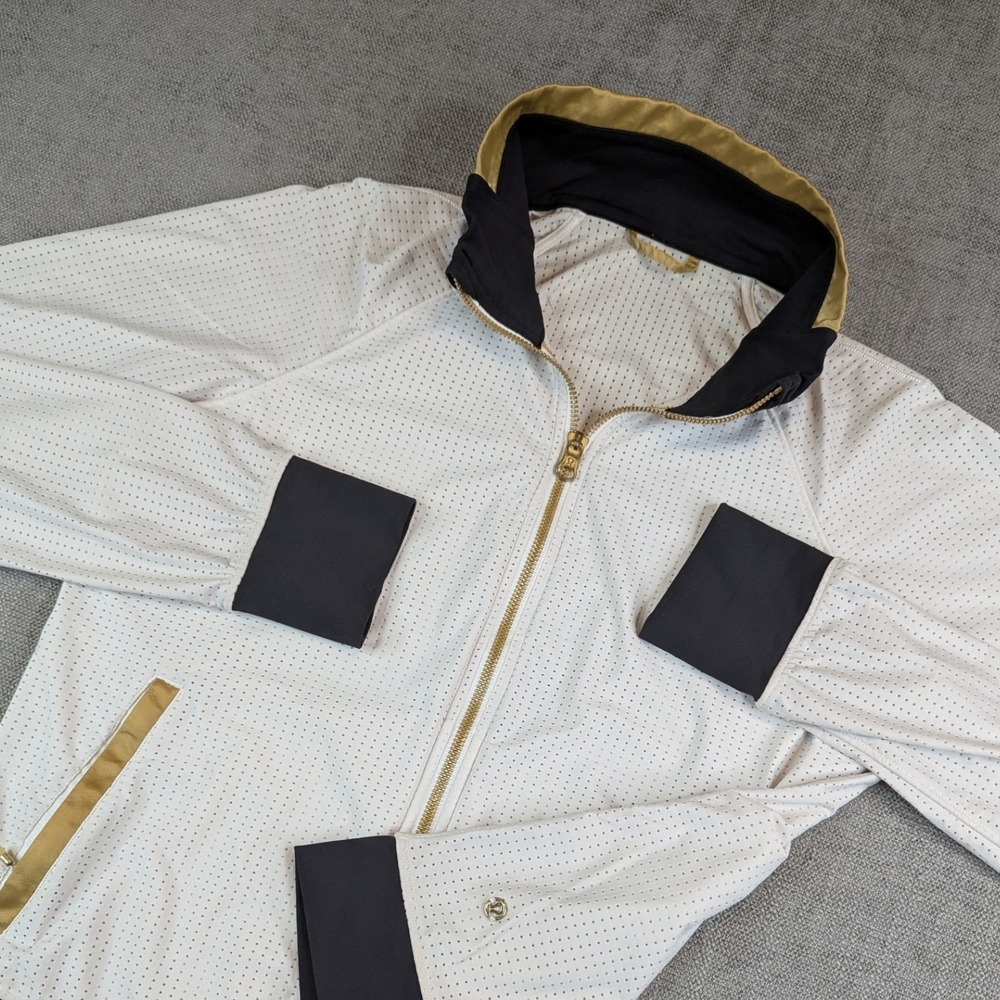 Lululemon Jacket Womens 8 White Gold Sweaty or Not Track Perforated Mesh Active